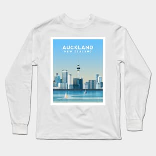 Auckland, New Zealand - Sky Tower Cityscape Long Sleeve T-Shirt